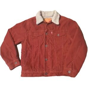Levi's Corduroy Sherpa Lined Trucker Jacket Rust Youth Size Medium 10/12